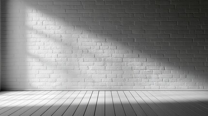 Stunning photo of photorealistic an interior with a white brick wall, useful for photo manipulations or Zoom backgrounds.