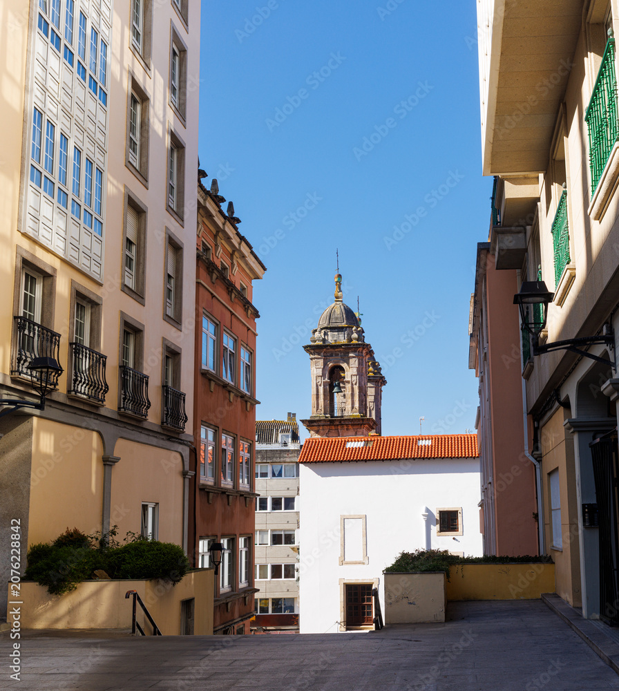Fototapeta premium Historic rooftops and dome of the Church of St. George in La Coruna, Spain