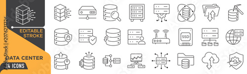 Premium Data Center Editable Stroke Outline Vector Icon Pack  Cloud Computing, Database, Server, Network Infrastructure & Storage Line Icons