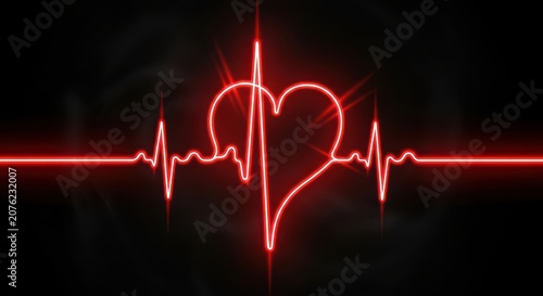 Red heartbeat with heart shape in dark background