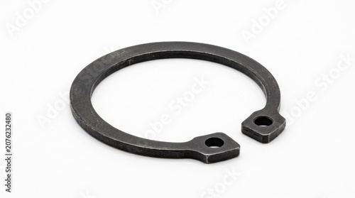 Industrial snap ring isolated on a white background with realistic spring steel texture and studio lighting.