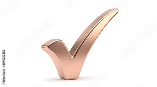 Rose gold metallic check mark icon isolated on white background