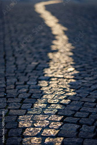 road in the street near Odeonsplatz (Viscardigasse).
Bronze/gold coloured cobble stones along this street are a memorial to those who resisted the Nazi Regime