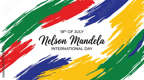 Cuadro en lienzo Nelson mandela international day poster with colorful brush strokes