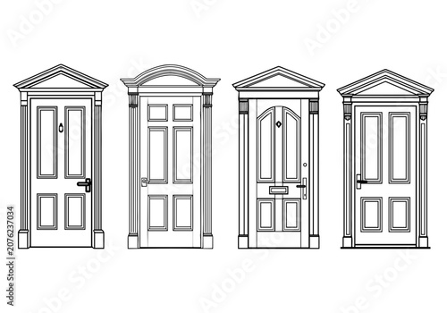фотографія classic doors with pediments, pilasters, paneling, moldings