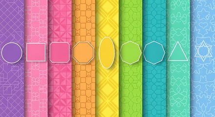 Rainbow colorful vertical banners with geometric shapes and patterns