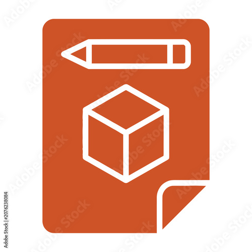 orange icon with pencil and cube