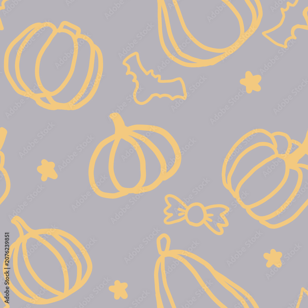 Obraz premium Cute Halloween Pumpkin Bat and Candy Seamless Pattern