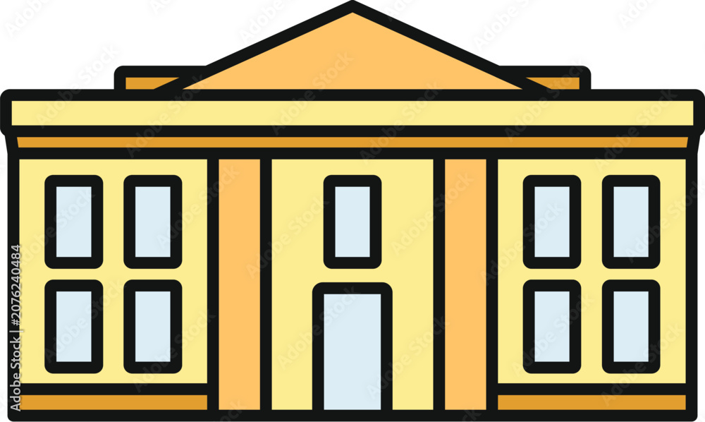 Obraz premium Neoclassical building providing government, education, or financial services as a flat icon