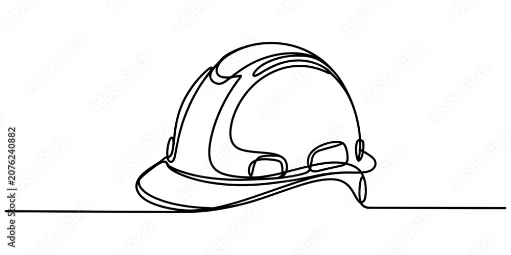 Fototapeta premium Continuous single line drawing of a construction safety hard hat helmet Vector, illustration