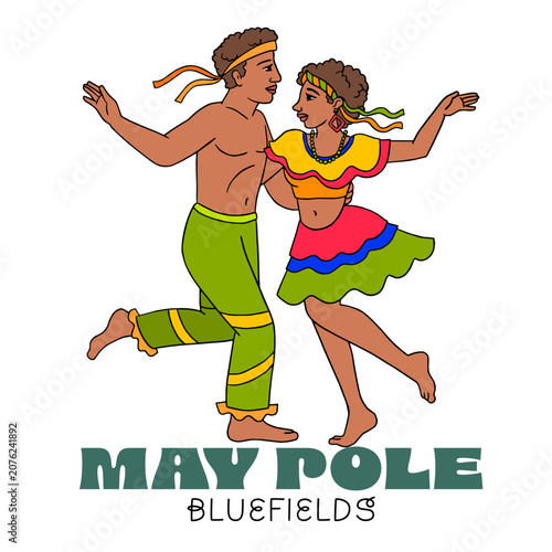 Traditional May Palo dance in Bluefields Nicaragua. Mayo Ya! Festival dancers.