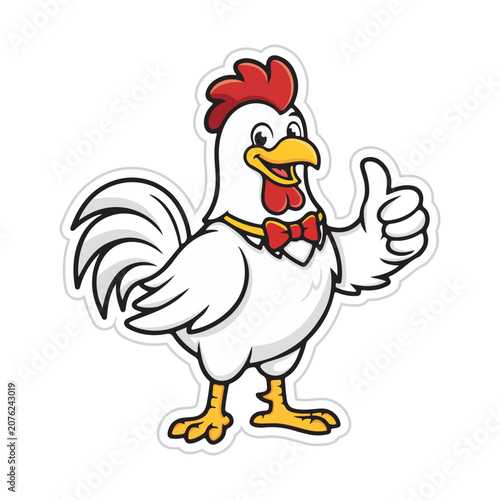 Cute Rooster Mascot Vector Character with Bow Tie Showing Thumbs Up Gesture