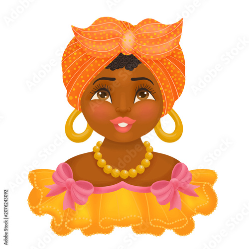 Young woman's face with turban. African beauty young black woman.