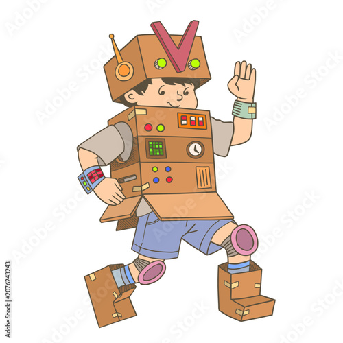 Child Dressed as Robot, Creativity and Playtime, Homemade Costume Fun.