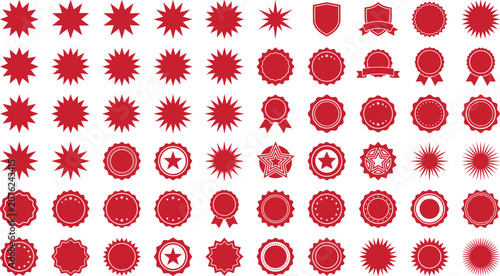 Obraz na płótnie Red starburst and badge icons isolated on white background for award and recogni