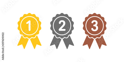 Obraz na płótnie Three colored rosette award ribbons with numbers