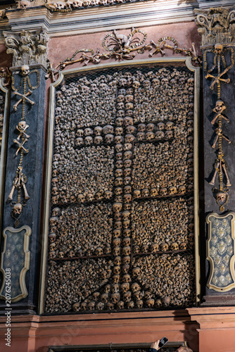 Inner view of the ossuary in the San Bernardino alle Ossa church in Milan