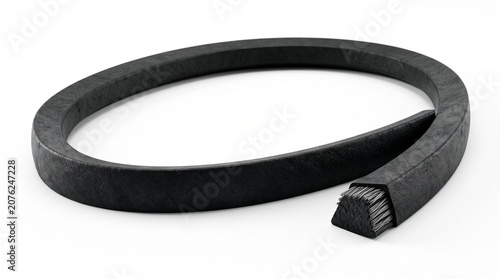 Industrial V-belt isolated on a white background with realistic reinforced rubber texture and studio lighting. Ideal for power transmission applications.