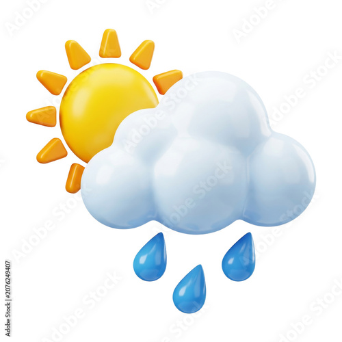Weather Icon with Sun and Rain Cloud Isolated Transparent Background PNG Image