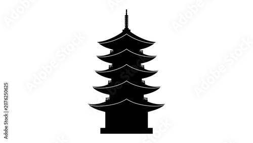 Bild auf Leinwand Japanese Pagoda Silhouette: A striking black silhouette of a traditional Japanese pagoda, with its iconic multi-tiered roof, stands as a symbol of cultural heritage and architectural beauty