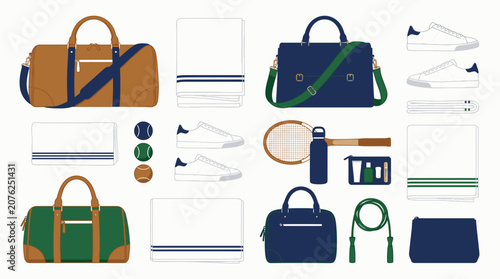 Tennis gear and sports accessory collection.