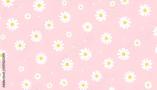 Seamless pattern with white daisies on a pink background