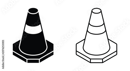 Foto Traffic Cone Silhouette On White Background Two Versions