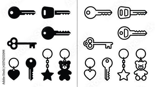 Keys And Keyrings Flat Vector Illustration On White Background