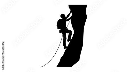 Fotografía Rock climber silhouette scaling a vertical cliff face, determined and focused