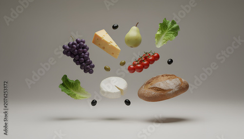 Minimal Elegant Levitating Gourmet Food Collection with Soft Shadow