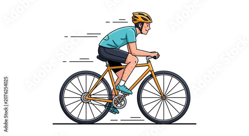 Vector illustration of a cyclist riding a road bicycle at speed with motion lines