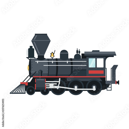 Vintage black steam locomotive train engine on white background
