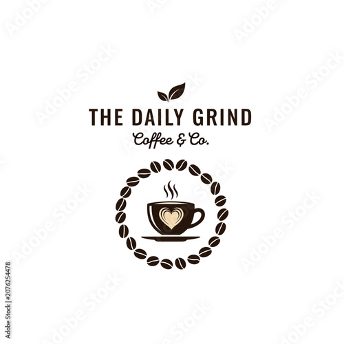 Vintage Coffee Shop Logo with Steaming Cup and Beans.