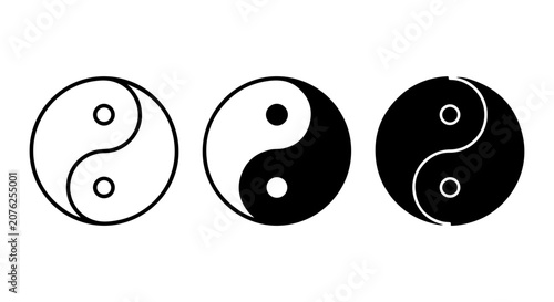 Fotografía Yin and Yang symbol set, three distinct black and white Taoist balance icons, ha