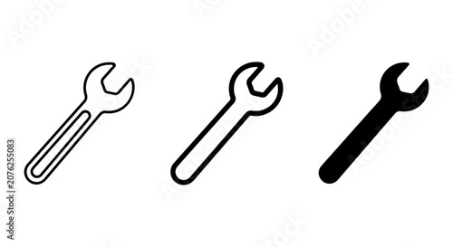 Wrench vector icon set, adjustable spanner tool, repair and maintenance symbol, engineering graphic