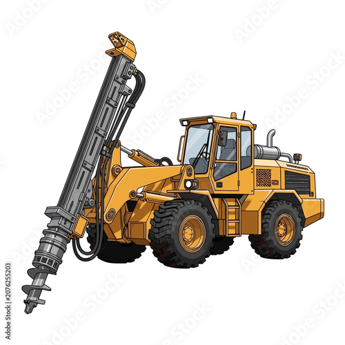 Yellow heavy duty drilling rig on white background industrial machinery illustration