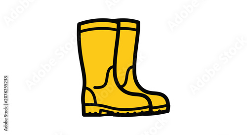 Yellow rain boots standing upright on a white background