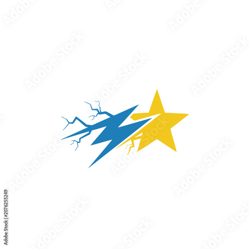 Yellow star with blue lightning bolt icon on white background
