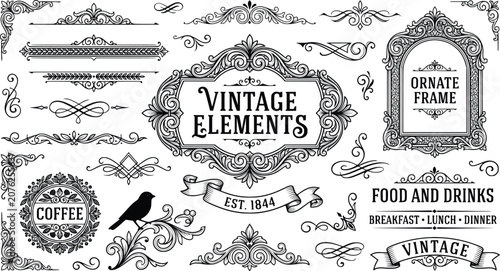 Cuadro en lienzo Vintage elements and ornate frame collection, decorative Victorian borders and f