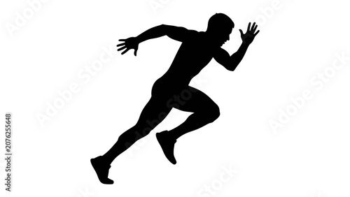Fotografie Sprinter Silhouette: The powerful silhouette of a male athlete in full sprint, capturing the dynamism and speed of competitive running