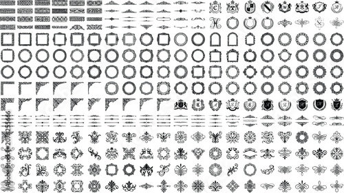 Photography Vintage ornamental design elements, large collection of black decorative frames