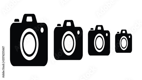 Vászonkép Cameras appear in a horizontal row to demonstrate a progression of size and scale