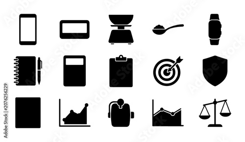 Business Icons Set: Finance, Strategy, Technology, and Security Vector Graphics