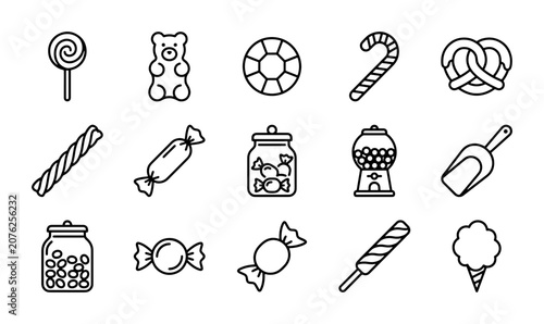 Sweet Treats Vector Icons: Candy, Gummy Bears, Lollipops, and More for Confectionery Designs