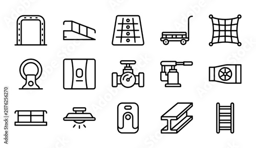Industrial Equipment Icons, Engineering Symbols, Construction Elements, Metal Parts, Mechanical Components