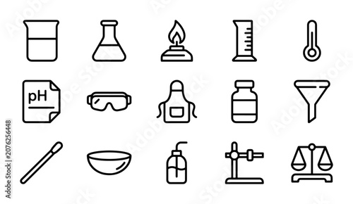 Chemistry Lab Icons Set, Scientific Equipment Vector Graphics, Laboratory Tools Collection