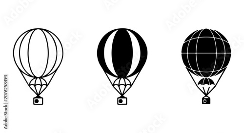 Slika na platnu Hot air balloon vector icon set, classic black and white air transport symbols,