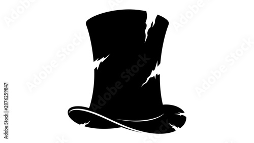 Tableau sur toile Broken Top Hat Silhouette: A black silhouette of a cracked top hat, its brim slightly upturned, suggesting a whimsical or perhaps slightly melancholic narrative