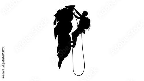 Tableau sur toile Rock Climbing Silhouette: A solitary climber navigates a challenging rock face, a silhouette against the stark white background, showcasing determination and the thrill of ascent