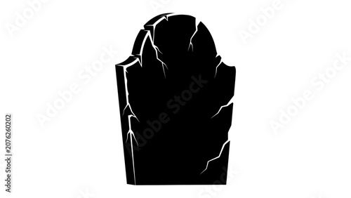 Fotografía Grave Silhouette: A stark black silhouette of a cracked tombstone stands as a somber memorial, symbolizing loss and remembrance